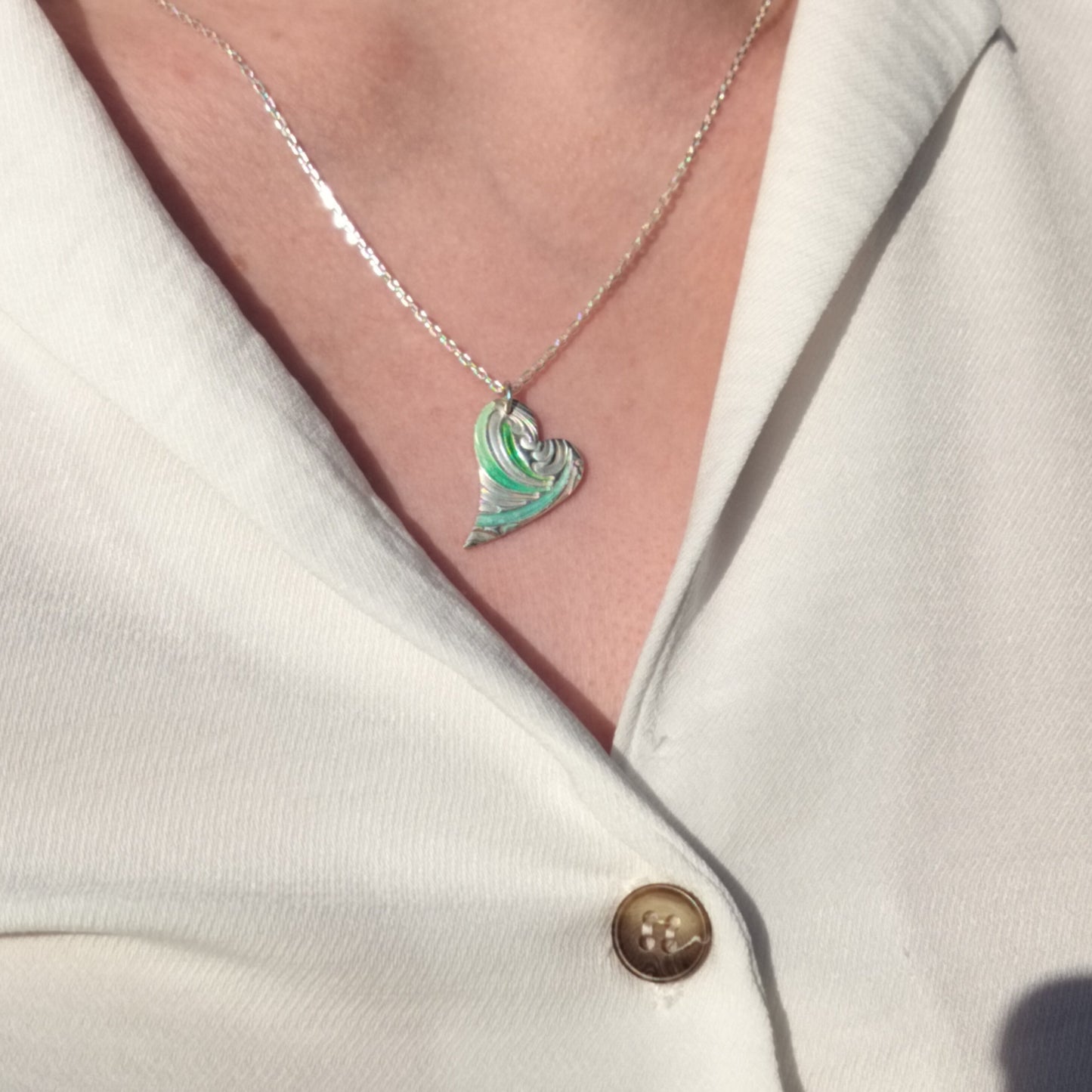Tones of Green Enamelled Heart