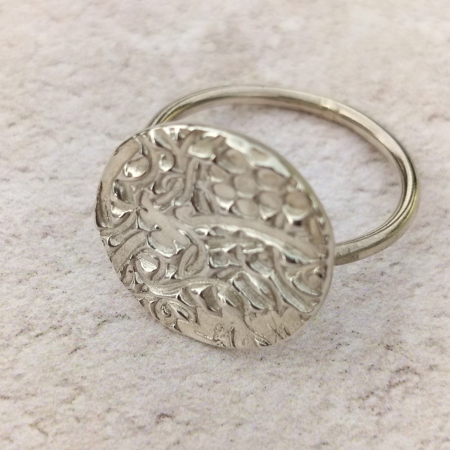 Silver Textured Disc Ring