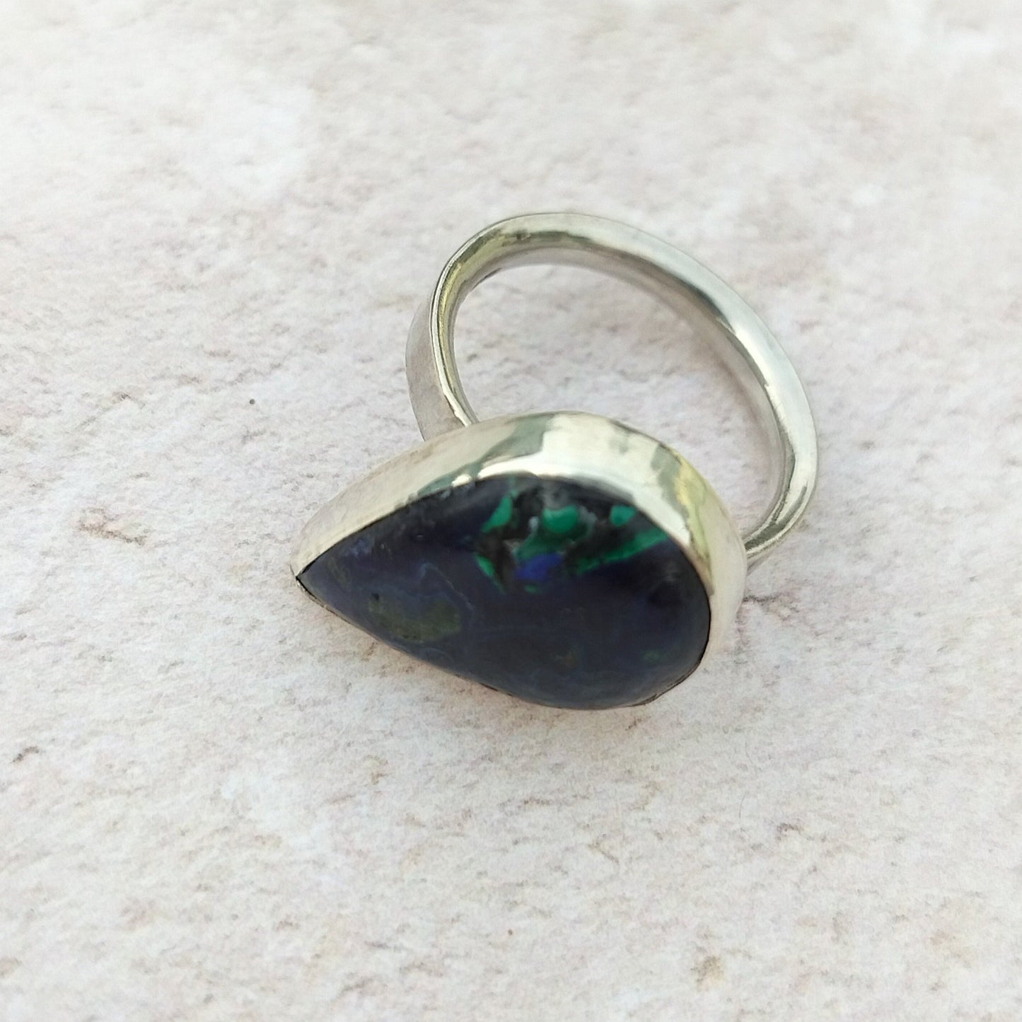 Teardrop Azuralite Malachite Silver Ring