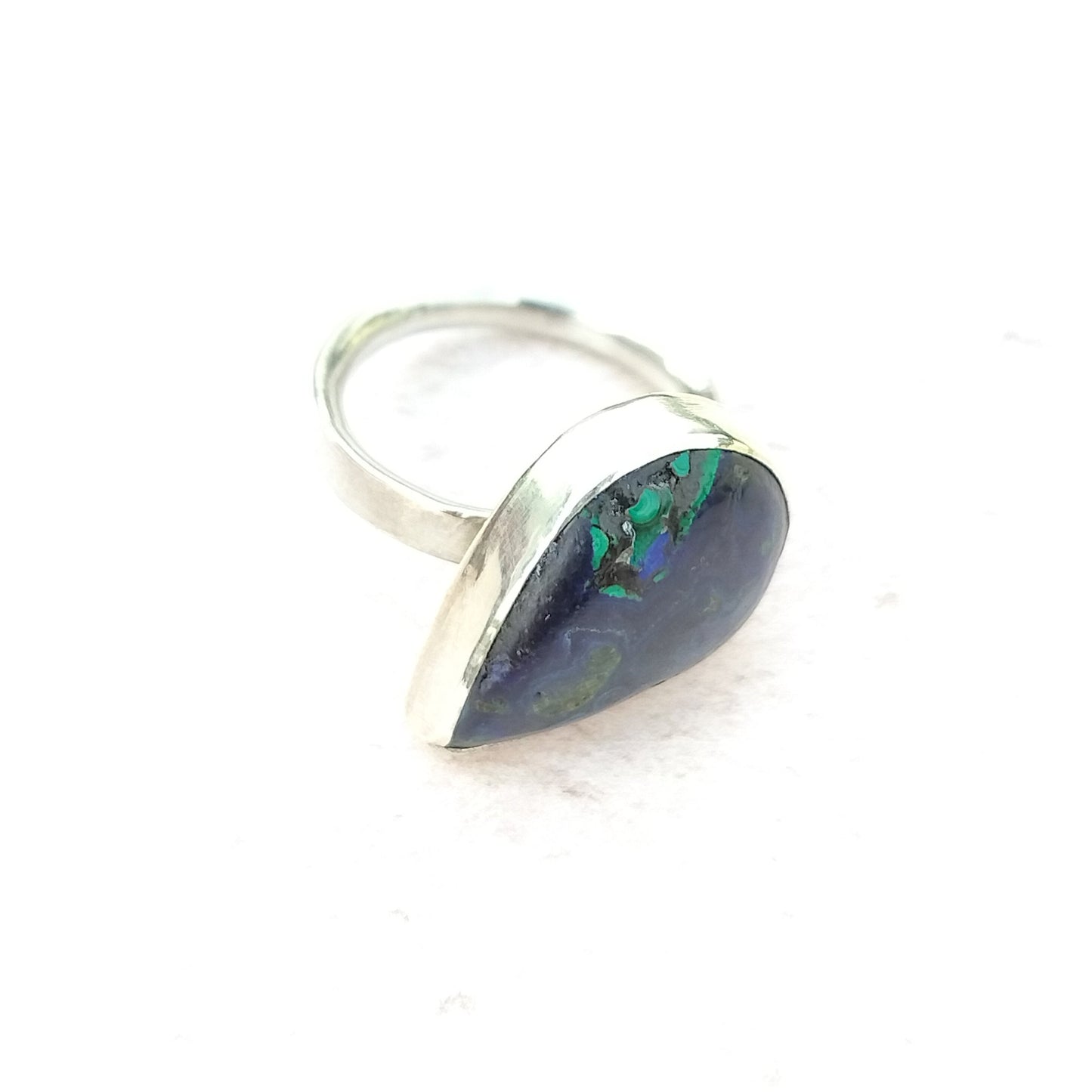 Teardrop Azuralite Malachite Silver Ring