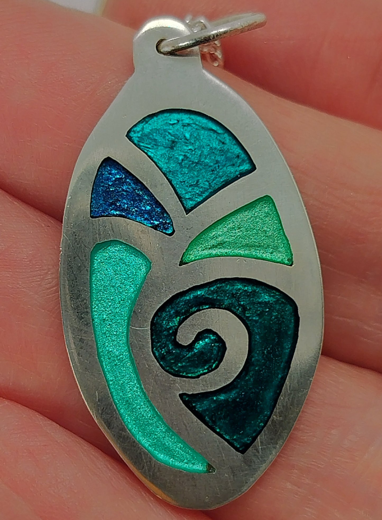 Art Deco Inspired Pendant with Greens and Blues