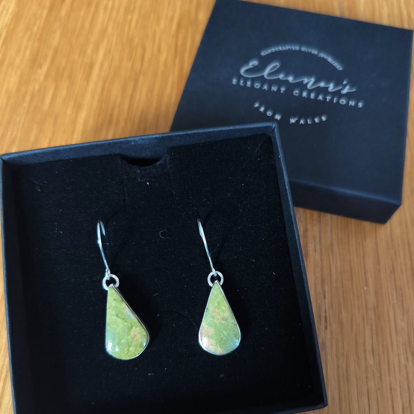 Rainforest Jasper Teardrop Heart Earrings