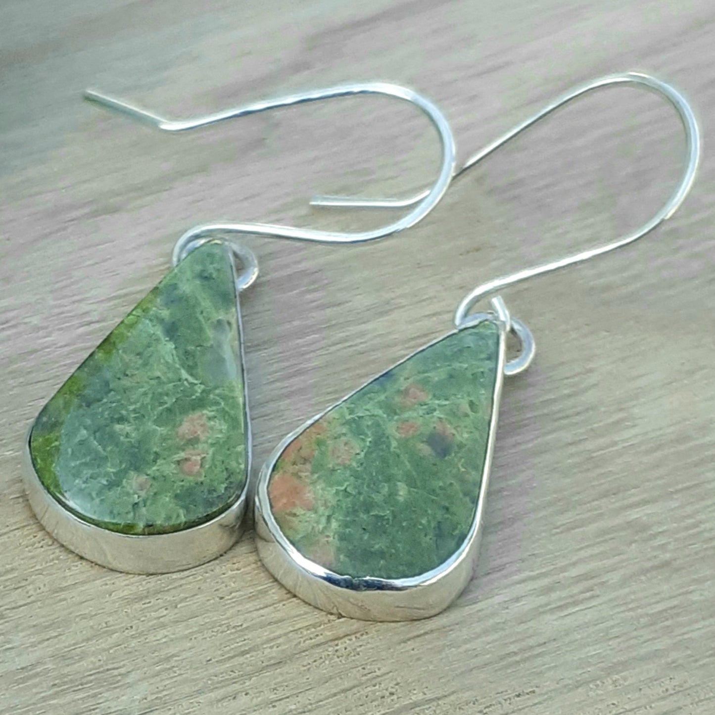 Rainforest Jasper Teardrop Heart Earrings
