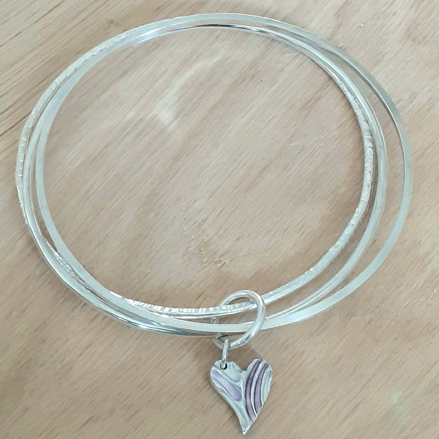 Three Band Bangle and Heart Charm