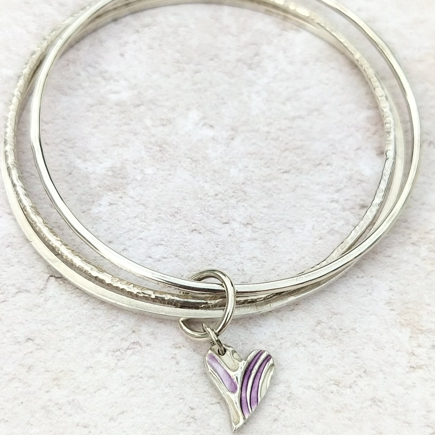 Three Band Bangle and Heart Charm