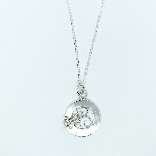 Circular Pendant with Filigree Inset and Flower
