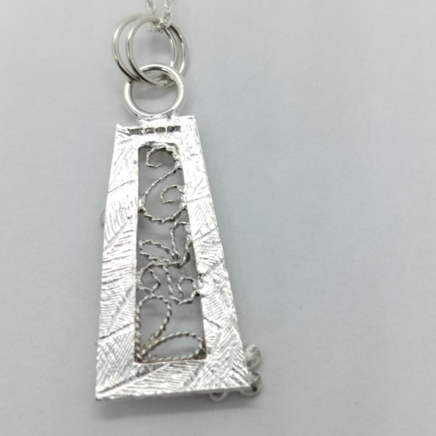 Trapezium Shaped Pendant with Flowers and Filigree Inset