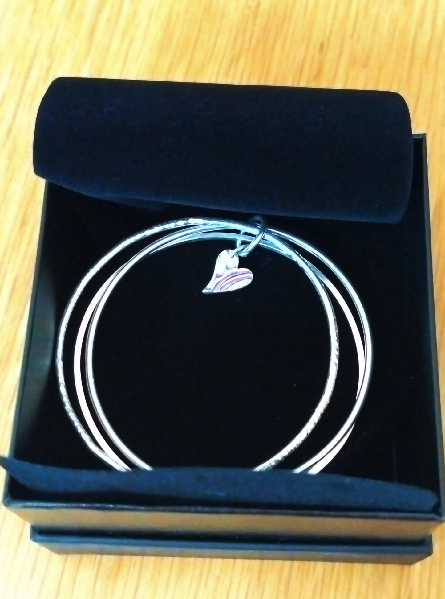 Three Band Bangle and Heart Charm
