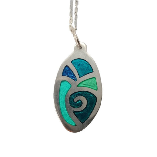 Art Deco Inspired Pendant with Greens and Blues
