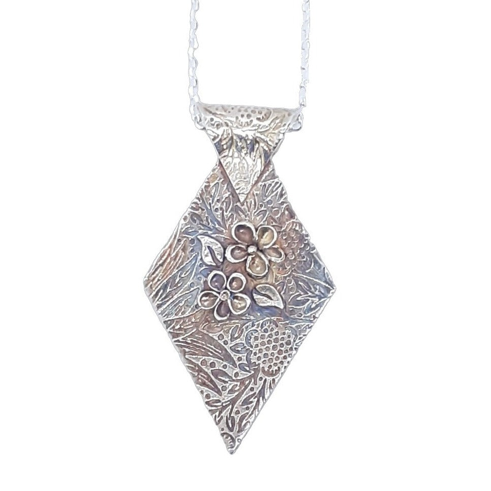 Diamond Shaped Pendant with Handcrafted Flowers