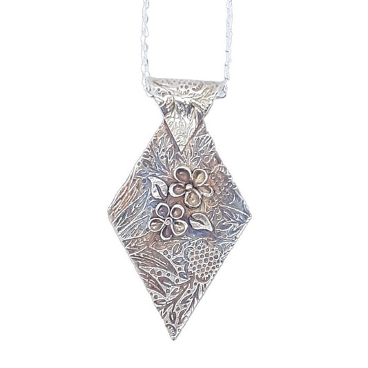 Diamond Shaped Pendant with Handcrafted Flowers