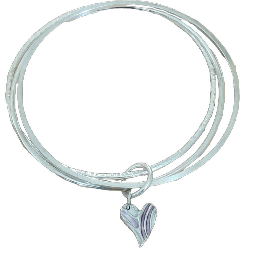 Three Band Bangle and Heart Charm