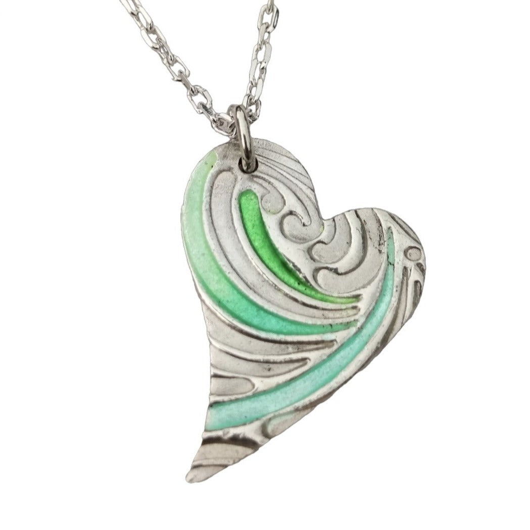 Tones of Green Enamelled Heart